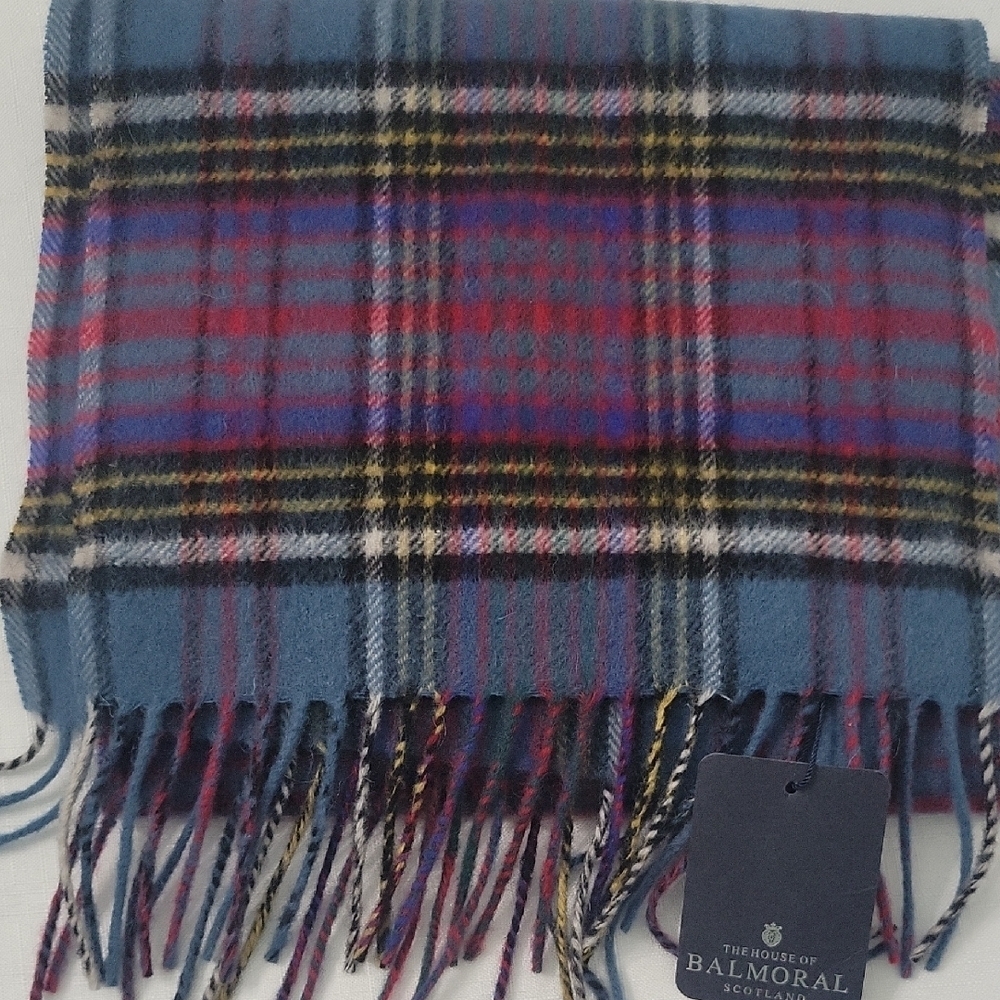 The House Of Balmoral Scotland 100% Lambswool Blue Tartan Unisex Scarf 66x10